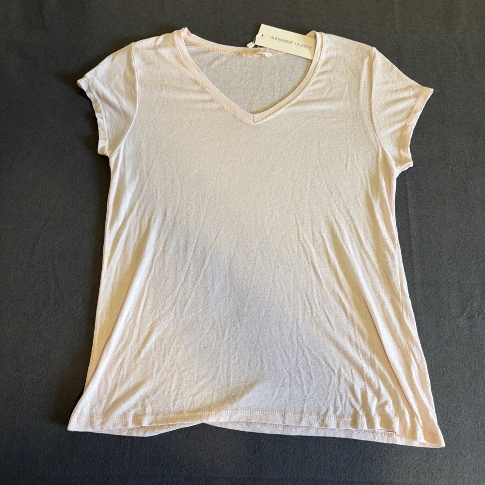 Alexandre Laurent Linen V-Neck T-Shirt Womens M Blush Basic Pink NWT Core Classi